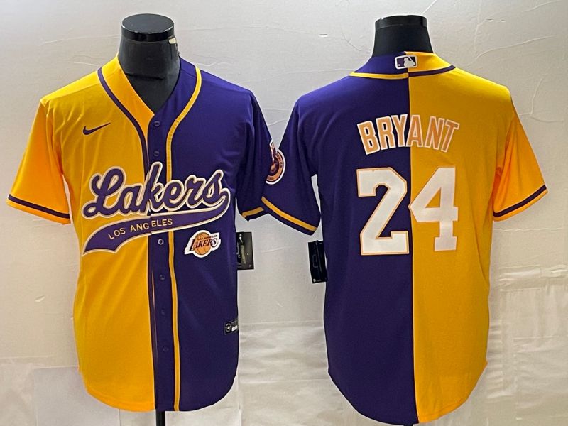 Men Los Angeles Lakers 24 Bryant yellow purple 2023 Nike Co Branding Game NBA Jersey style 2